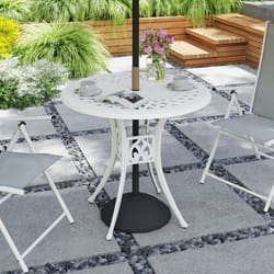 Outsunny 78 cm Round Garden Dining Table with Parasol Hole, White