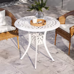 Outsunny 78 cm Round Garden Dining Table with Parasol Hole, White - Additional view 5
