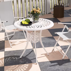Outsunny 78 cm Round Garden Dining Table with Parasol Hole, White - Additional view 6