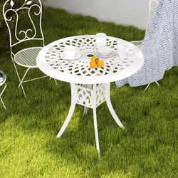 Outsunny 78 cm Round Garden Dining Table with Parasol Hole, White - Additional view 7