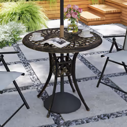 Outsunny 78 cm Round Garden Dining Table with Parasol Hole, Bronze Tone
