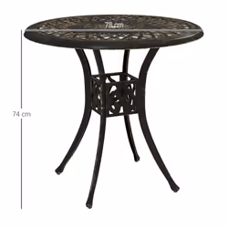 Outsunny 78 cm Round Garden Dining Table with Parasol Hole, Bronze Tone