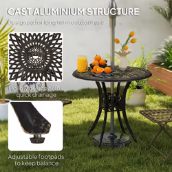 Outsunny 78 cm Round Garden Dining Table with Parasol Hole, Bronze Tone