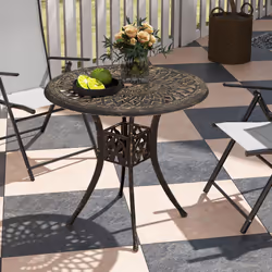 Outsunny 78 cm Round Garden Dining Table with Parasol Hole, Bronze Tone - Additional view 6