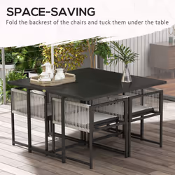 Outsunny 5 Pieces Patio Dining Set with Foldable Back, Light Grey