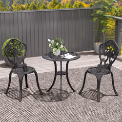 Outsunny 3 PCs Cast Aluminium Bistro Set w/ Parasol Hole for Balcony, Black