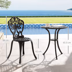 Outsunny 3 PCs Cast Aluminium Bistro Set w/ Parasol Hole for Balcony, Black