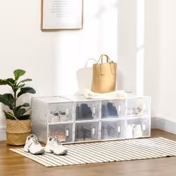 HOMCOM 8PCS Stackable Clear Plastic Shoe Storage Box for UK/EU Size 8.5/43