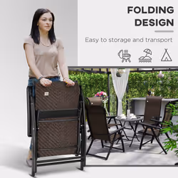Outsunny Set of 4 Outdoor Rattan Folding Chair w/ Adjustable Backrest Brown