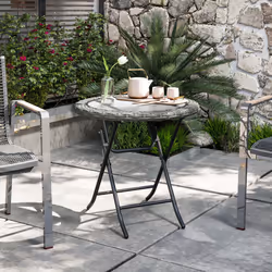 Outsunny Folding Round Tempered Glass Metal Table with Grey Rattan Edging