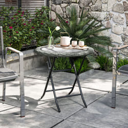 Outsunny Folding Round Tempered Glass Metal Table with Grey Rattan Edging