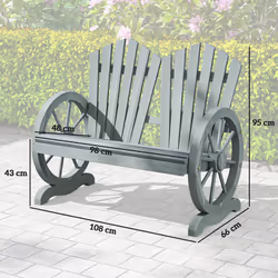 Outsunny 2 Seater Garden Bench w/ Wheel-Shaped Armrests Grey
