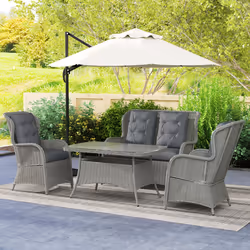 Outsunny 4 PCs Outdoor Rattan Sofa Set, Wicker Sectional Sofa Set Light Grey