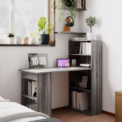 HOMCOM 120cm Computer Desk Bookshelf Writing Table 6 Shelves Grey