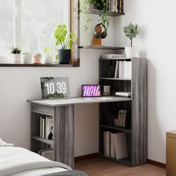 HOMCOM 120cm Computer Desk Bookshelf Writing Table 6 Shelves Grey