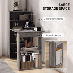 HOMCOM 120cm Computer Desk Bookshelf Writing Table 6 Shelves Grey - Additional view 4