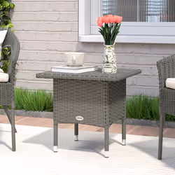 Outsunny PE Rattan Outdoor Coffee Table, Easy Match Rattan Side Table, Grey