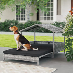PawHut Extendable Rattan Dog House w/ Water-Resistant Roof - Charcoal Grey