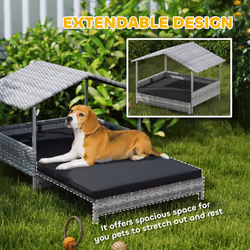 PawHut Extendable Rattan Dog House w/ Water-Resistant Roof - Charcoal Grey