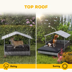 PawHut Extendable Rattan Dog House w/ Water-Resistant Roof - Charcoal Grey - Additional view 4