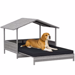 PawHut Extendable Rattan Dog House w/ Water-Resistant Roof - Charcoal Grey - Additional view 8