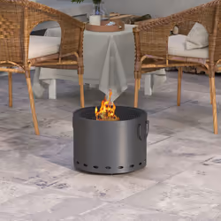 Outsunny 38cm Smokeless Wood Burning Firepit Metal Fire Pit, Dark Grey