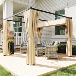 Outsunny 3 x 3(m) Pergola with Retractable Roof and Curtains, Khaki