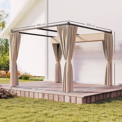 Outsunny 3 x 3(m) Pergola with Retractable Roof and Curtains, Khaki - Additional view 4