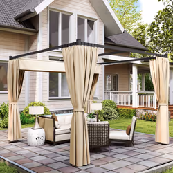 Outsunny 3 x 3(m) Pergola with Retractable Roof and Curtains, Khaki - Additional view 6