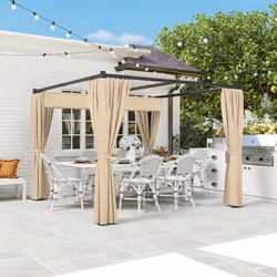 Outsunny 3 x 3(m) Pergola with Retractable Roof and Curtains, Khaki - Additional view 7