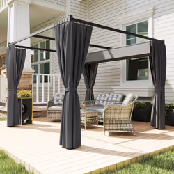 Outsunny 3 x 3(m) Pergola with Retractable Roof and Curtains, Charcoal Grey