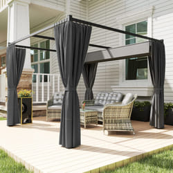 Outsunny 3 x 3(m) Pergola with Retractable Roof and Curtains, Charcoal Grey