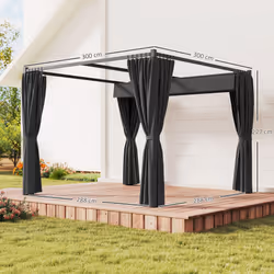 Outsunny 3 x 3(m) Pergola with Retractable Roof and Curtains, Charcoal Grey - Additional view 4