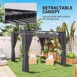 Outsunny 3 x 3(m) Pergola with Retractable Roof and Curtains, Charcoal Grey - Additional view 5
