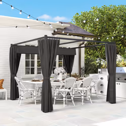 Outsunny 3 x 3(m) Pergola with Retractable Roof and Curtains, Charcoal Grey - Additional view 7