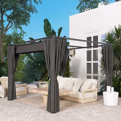 Outsunny 3 x 3(m) Pergola with Retractable Roof and Curtains, Charcoal Grey - Additional view 8