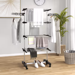 HOMCOM 4-Tier Large Clothes Airer Stainless Steel Clothes Drying Rack Black