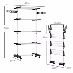 HOMCOM 4-Tier Large Clothes Airer Stainless Steel Clothes Drying Rack Black