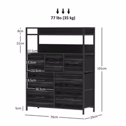 HOMCOM Bedroom Chest of Drawers 7 Drawer Dresser w/ Shelves - Black