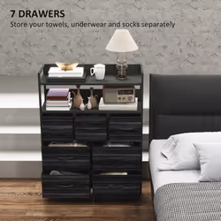 HOMCOM Bedroom Chest of Drawers 7 Drawer Dresser w/ Shelves - Black
