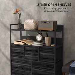 HOMCOM Bedroom Chest of Drawers 7 Drawer Dresser w/ Shelves - Black - Additional view 4
