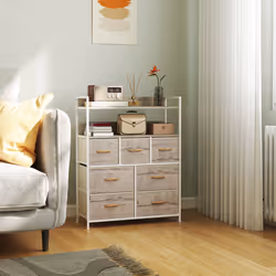 HOMCOM Bedroom Chest of Drawers 7 Drawer Dresser w/ Shelves - Brown
