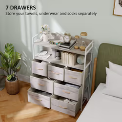 HOMCOM Bedroom Chest of Drawers 7 Drawer Dresser w/ Shelves - Brown