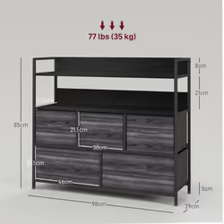 HOMCOM Bedroom Chest of Drawers 5 Drawer Dresser w/ Shelves, Black