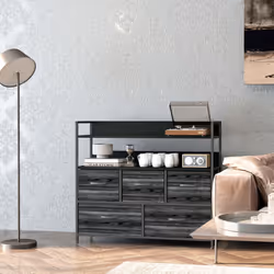 HOMCOM Bedroom Chest of Drawers 5 Drawer Dresser w/ Shelves, Black - Additional view 7