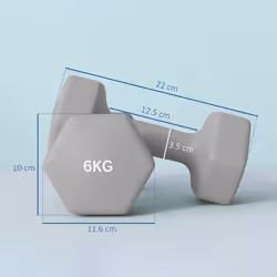 SPORTNOW Set of 2 Hexagonal Dumbbells Weights Pair, 2 x 6kg, Grey