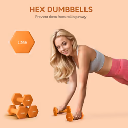 SPORTNOW Set of 2 Hexagonal Dumbbells Weights Pair, 2 x 1.5kg, Orange