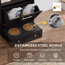 PawHut Pet Feeder Station, Dog Cat Food Storage Feeding Station, Food Cabinet