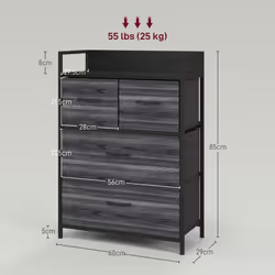 HOMCOM Bedroom Chest of Drawers 4 Drawer Dresser w/ Shelf, Black