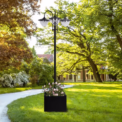 Outsunny 3-head LED Solar Light Lamp Street Light Post with Planter Base, Black